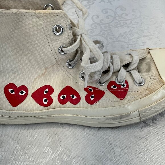 Comme Des Garçons Converse Chuck Taylor High Top Sneakers 7.5W/5.5M White & Red - Picture 7 of 8
